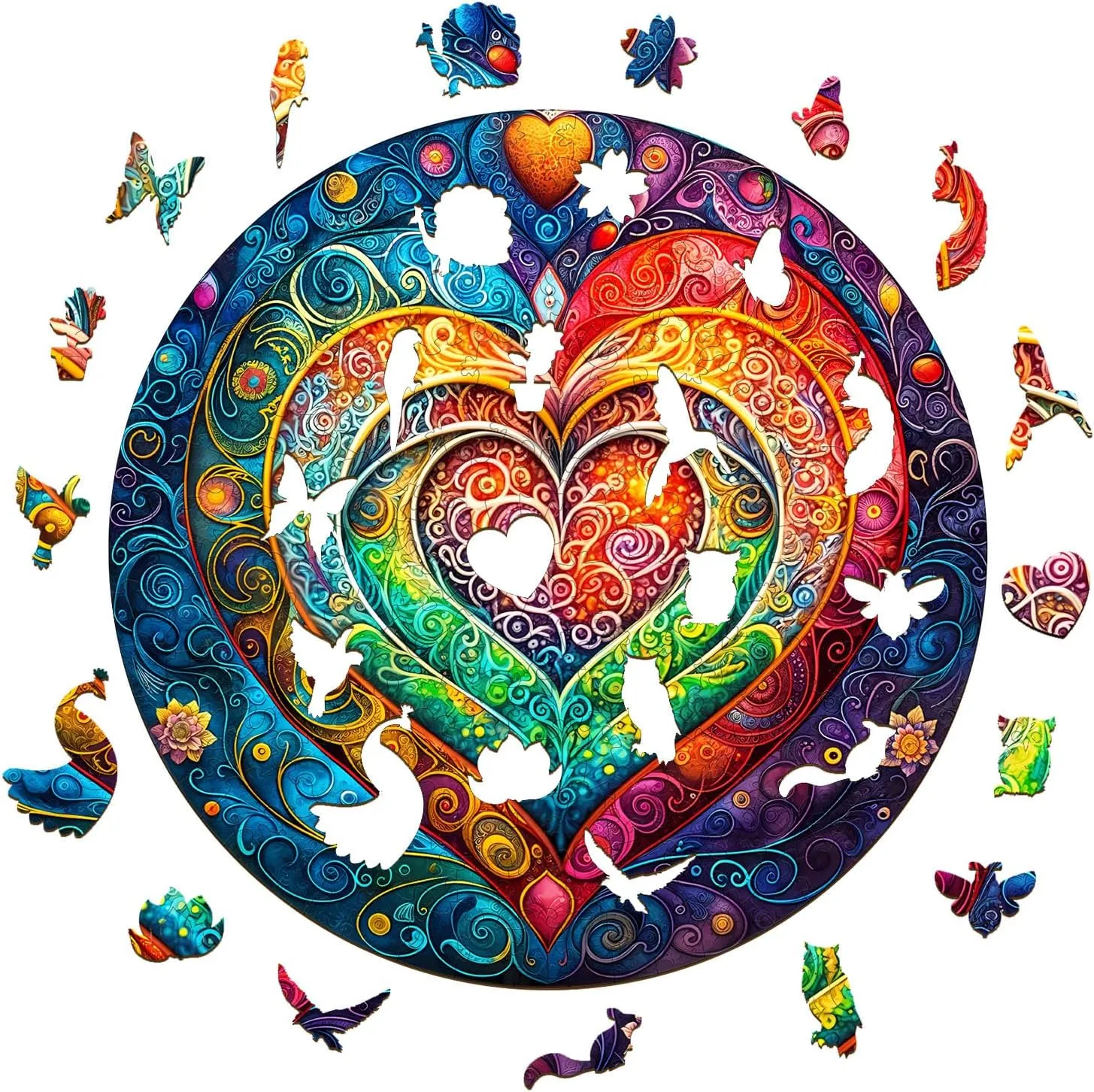 * 11.4 in-200pcs) KAAYEE Wooden Puzzles for Adults$ 3D Visual Effect Mandala Heart Wooden Jigsaw gatherer audience Puzzle Unique Shape Wood Puzzle Adult$ 3D Effect Flat Puzzle Birthday Family Game (M-11.4 