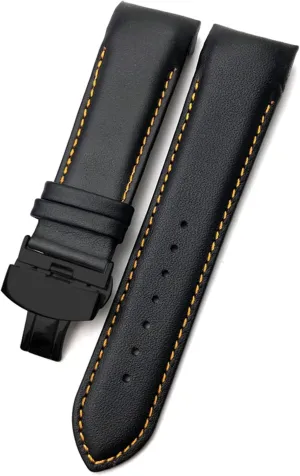 : 22mm) 22mm 23mm 24mm Curved End Watchband fit for T035617 Cowhide Watch encrust dam final singular Strap Clasp Bracelets Men (Color : Black Orange Black, Size 