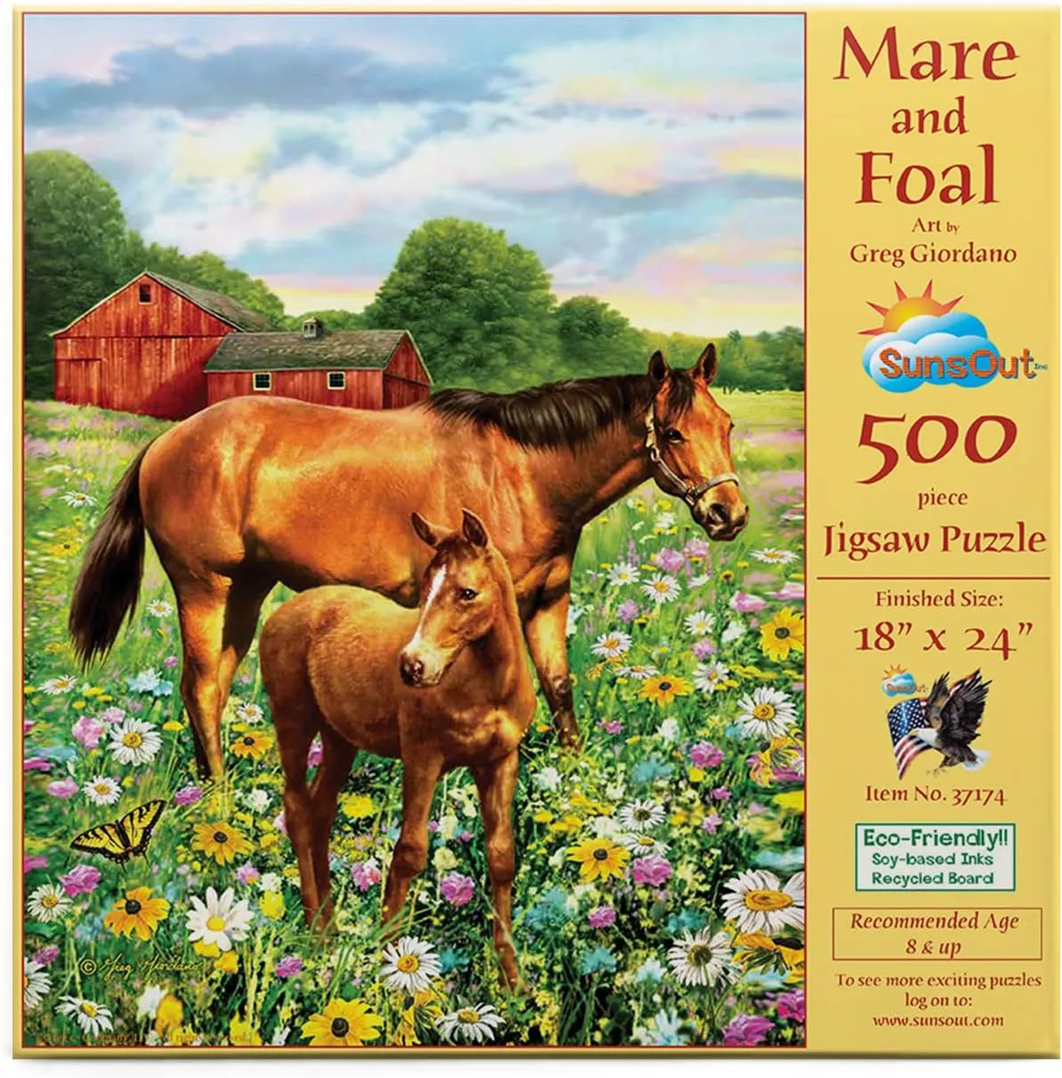 - 500 pc Jigsaw Puzzle by Artist: expendable care gamma sort tedious personal Giordano Studios - Finished Size 18" x 24" - MPN# 37174 SUNSOUT INC - Mare and Foal 