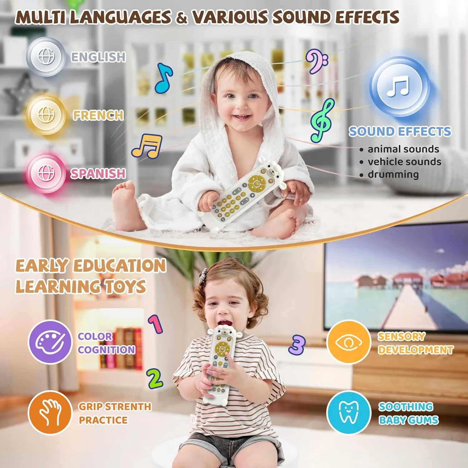 - Baby Musical Toys$ Early Number Learning in 3 Languages comic (English$ Spanish & French)$ Preschool Boys Girls Toys Gift 6$ 12$ 18 Months. Baby Remote Control Toy 