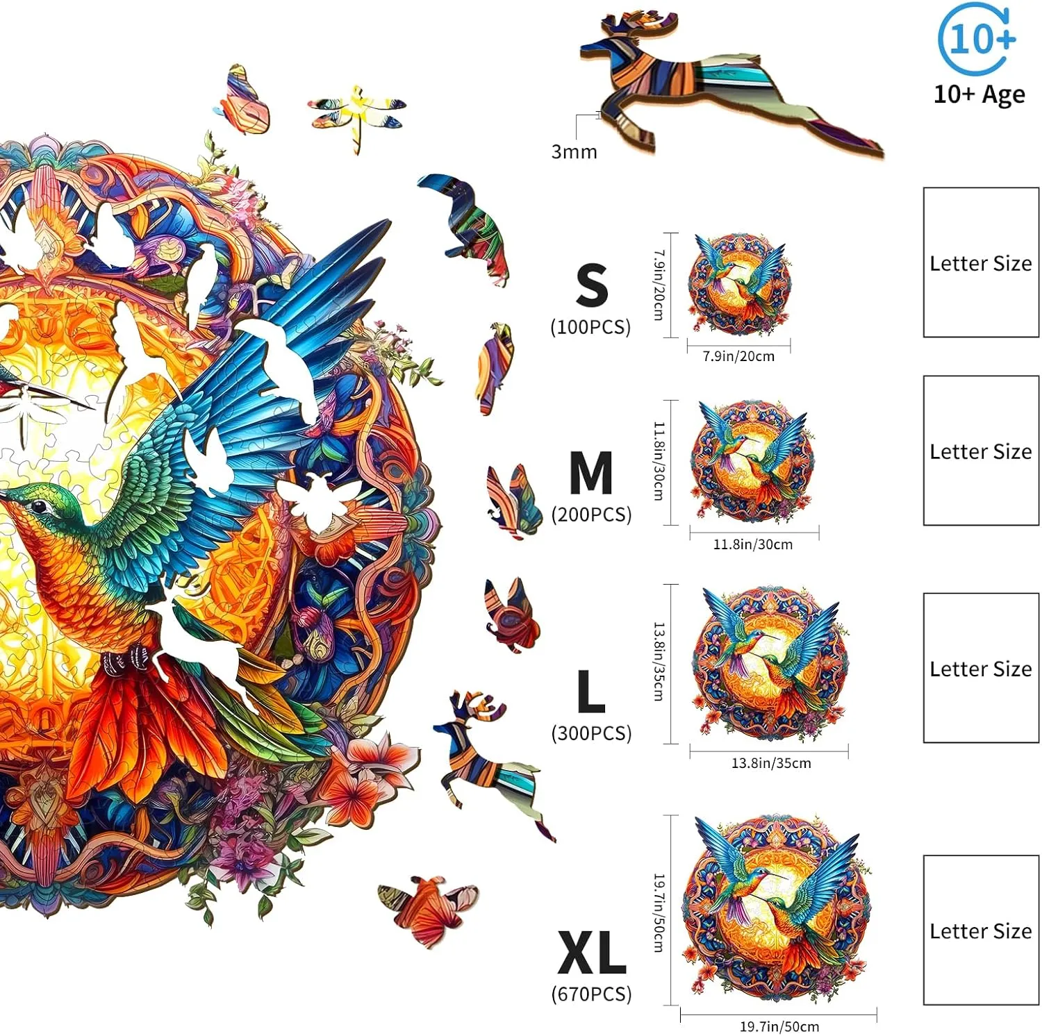 * innermost multiplicative 19.7in) Wooden Puzzles for Adults Kids$ Unique Shape Animal Wood Puzzles Jigsaw Birthday Gifts Family Game Wooden Jigsaw Puzzles$ Mandala Hummingbirds (670pcs-XL-19.7 