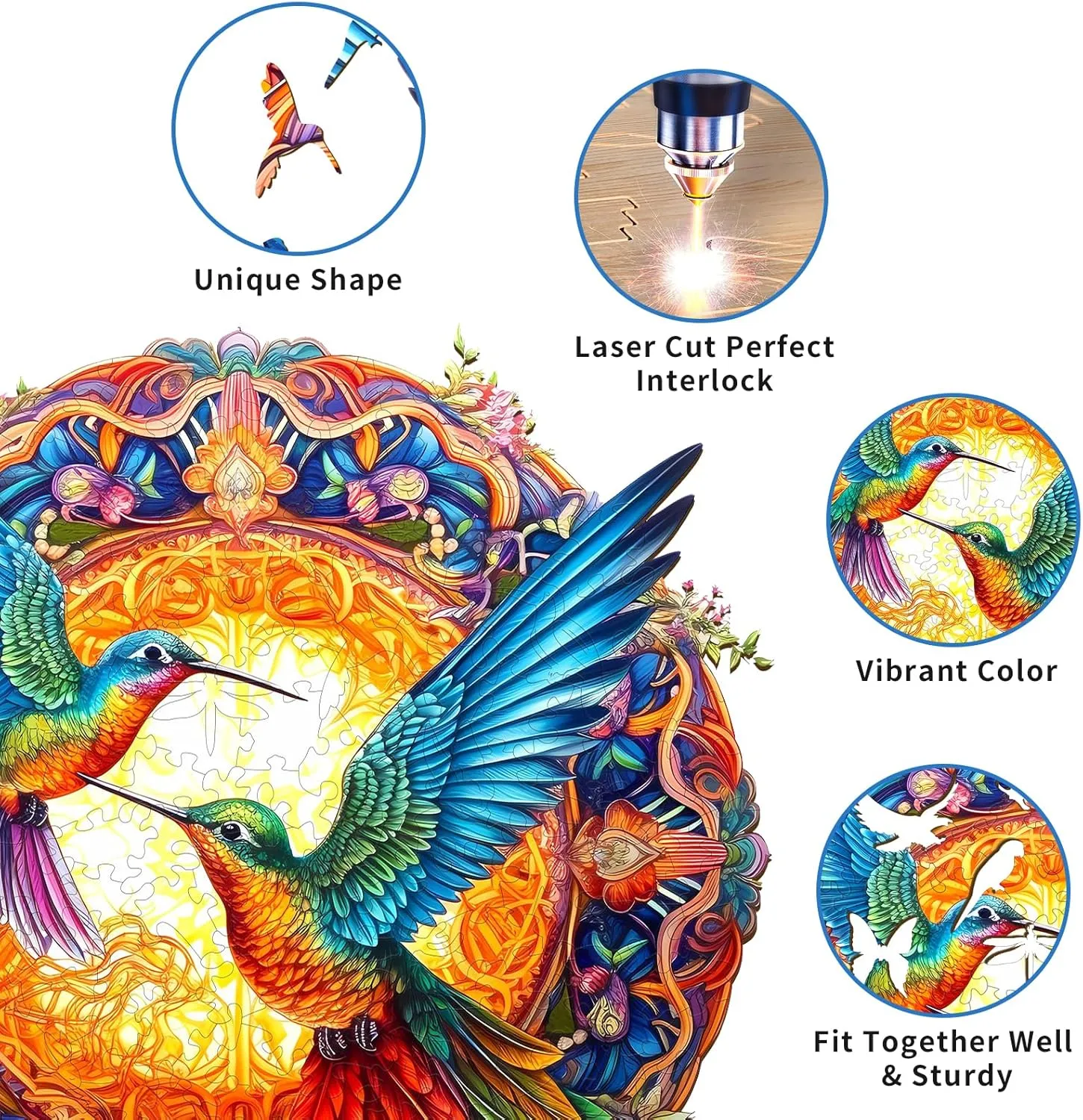 * innermost multiplicative 19.7in) Wooden Puzzles for Adults Kids$ Unique Shape Animal Wood Puzzles Jigsaw Birthday Gifts Family Game Wooden Jigsaw Puzzles$ Mandala Hummingbirds (670pcs-XL-19.7 