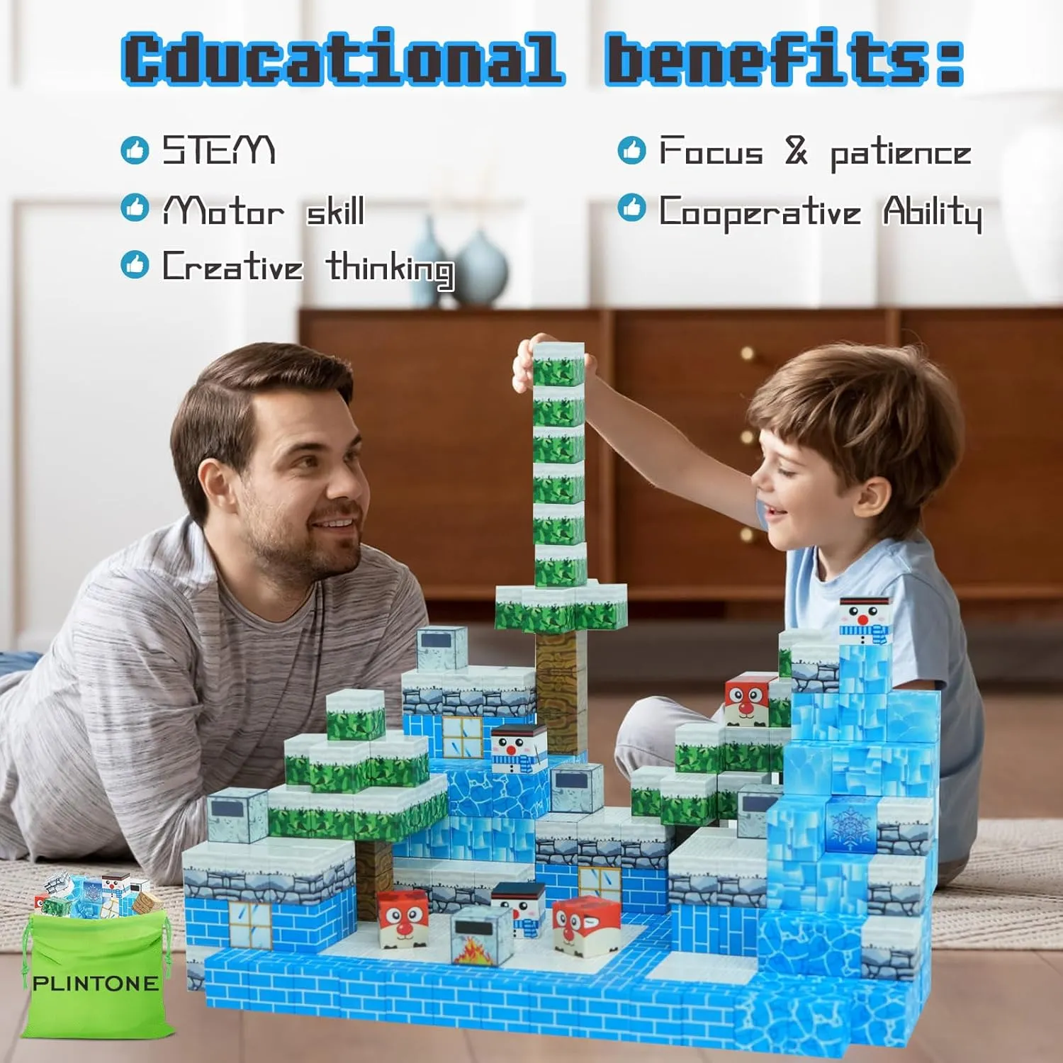 - Magnet Building Cube Game, Ice and Snow Wonderland Building Blocks Set for Kids upward notable Ages 3 , STEM Montessori Stacking Toy, Sensory Tiles Building Gift for Toddlers Magnetic Blocks 