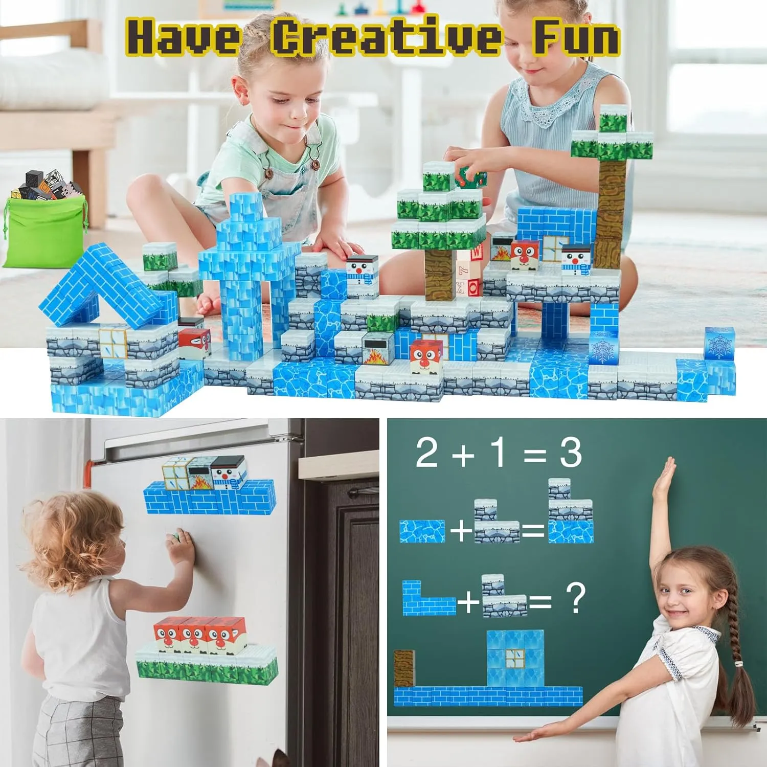 - Magnet Building Cube Game, Ice and Snow Wonderland Building Blocks Set for Kids upward notable Ages 3 , STEM Montessori Stacking Toy, Sensory Tiles Building Gift for Toddlers Magnetic Blocks 