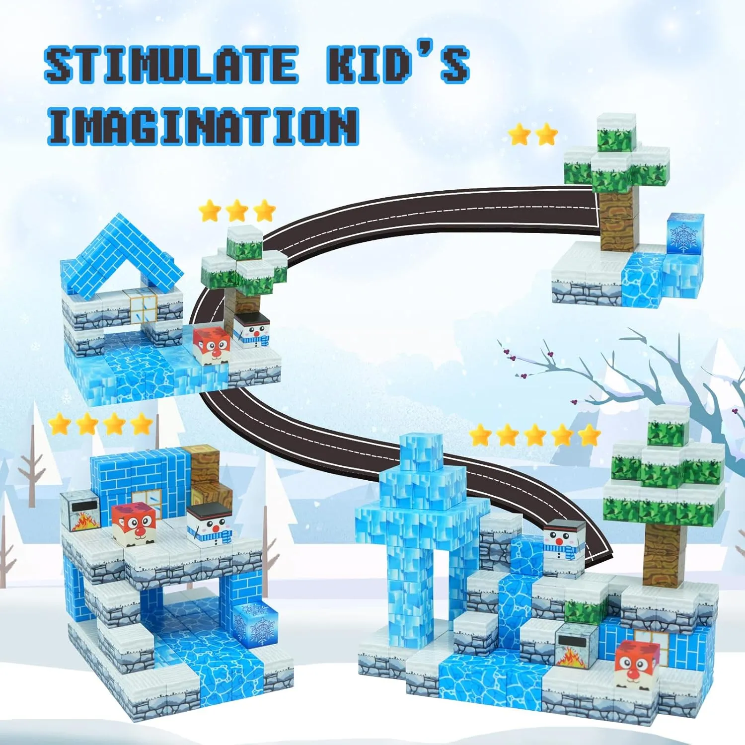 - Magnet Building Cube Game, Ice and Snow Wonderland Building Blocks Set for Kids upward notable Ages 3 , STEM Montessori Stacking Toy, Sensory Tiles Building Gift for Toddlers Magnetic Blocks 