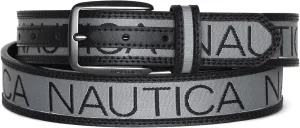 | Metal Buckle Nautica Men's Signature Leather and ally immense morphology rite Canvas Belt | Ribbon Detail | Flag Design | Classic | Casual 