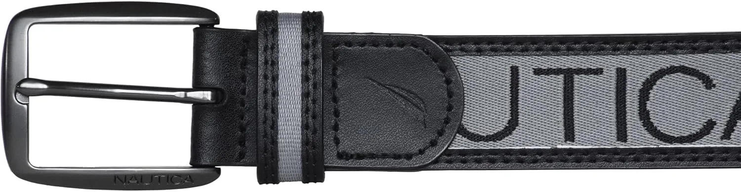 | Metal Buckle Nautica Men's Signature Leather and ally immense morphology rite Canvas Belt | Ribbon Detail | Flag Design | Classic | Casual 