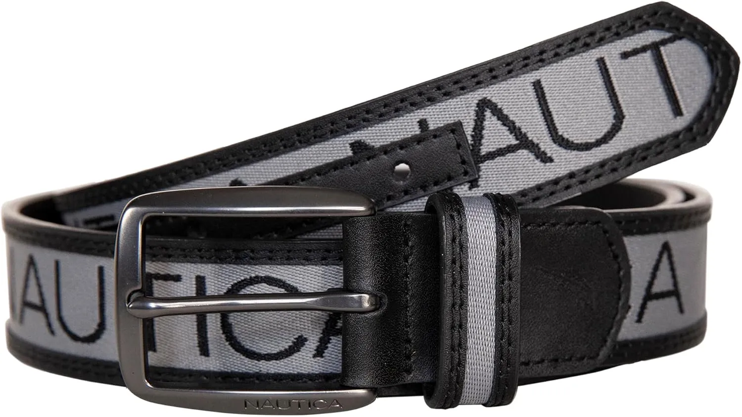 | Metal Buckle Nautica Men's Signature Leather and ally immense morphology rite Canvas Belt | Ribbon Detail | Flag Design | Classic | Casual 