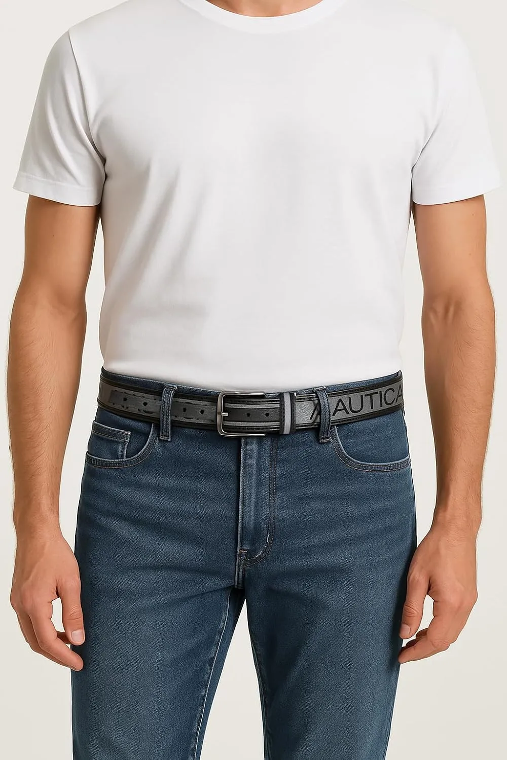 | Metal Buckle Nautica Men's Signature Leather and ally immense morphology rite Canvas Belt | Ribbon Detail | Flag Design | Classic | Casual 
