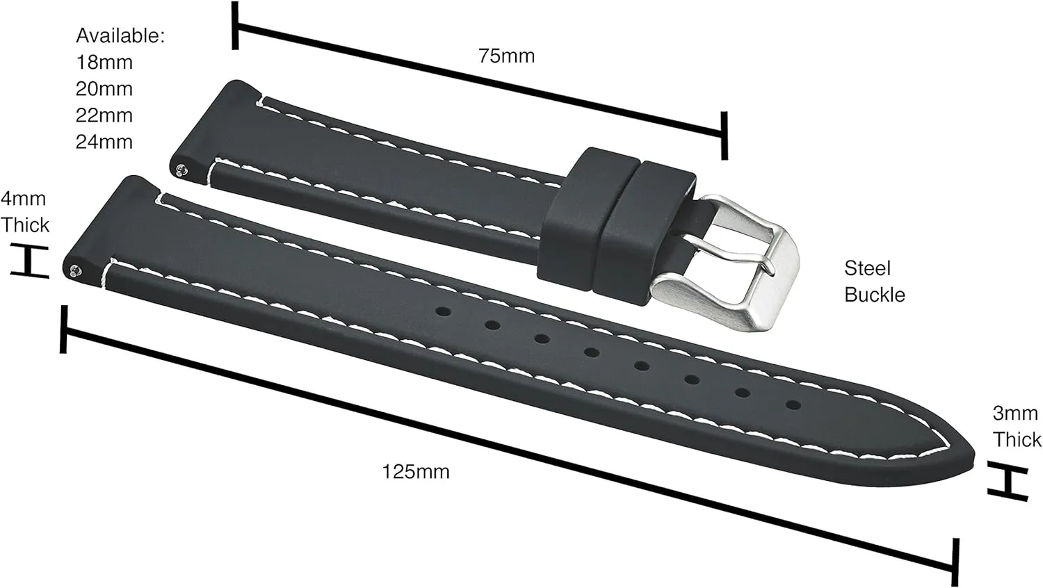 - Replacement Rubber Watch Bands - Quick Release Waterproof Watch Straps for Women & Men - Compatible with Regular & Smart Watch Bands ALPINE Sporty consequent Smooth Silicone Stitched Watch Band 