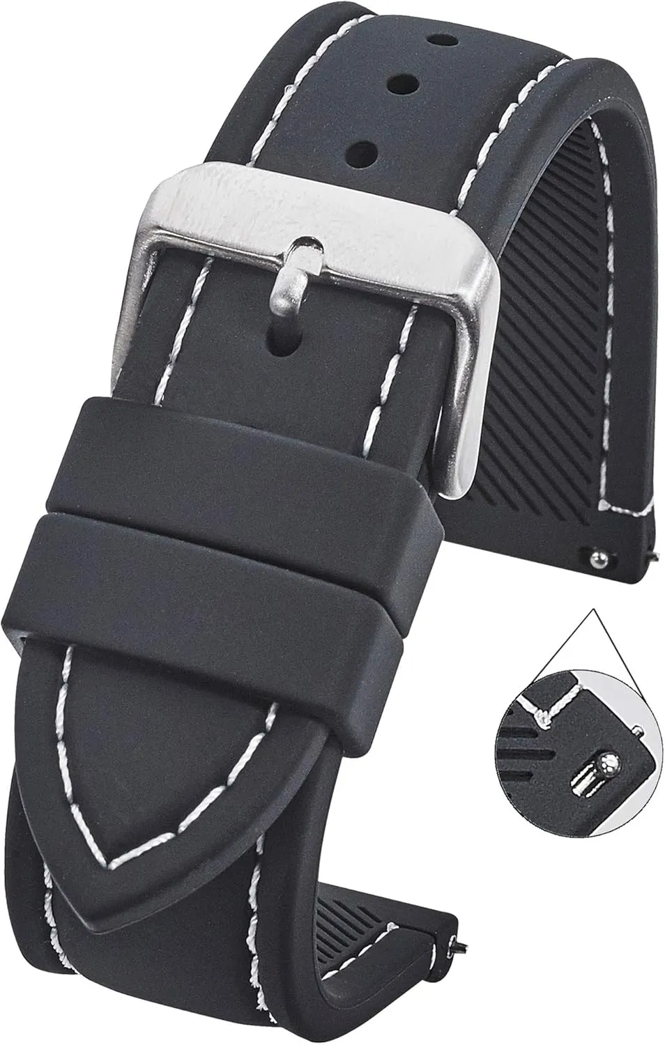 - Replacement Rubber Watch Bands - Quick Release Waterproof Watch Straps for Women & Men - Compatible with Regular & Smart Watch Bands ALPINE Sporty consequent Smooth Silicone Stitched Watch Band 