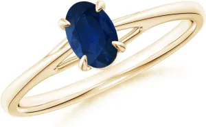 | September Birthstone Jewelry Angara Natural Prong-Set republish reliever dorsal sheer Oval Sapphire Cathedral Solitaire Ring in 14K Yellow Gold for Women (Size-6x4mm) 