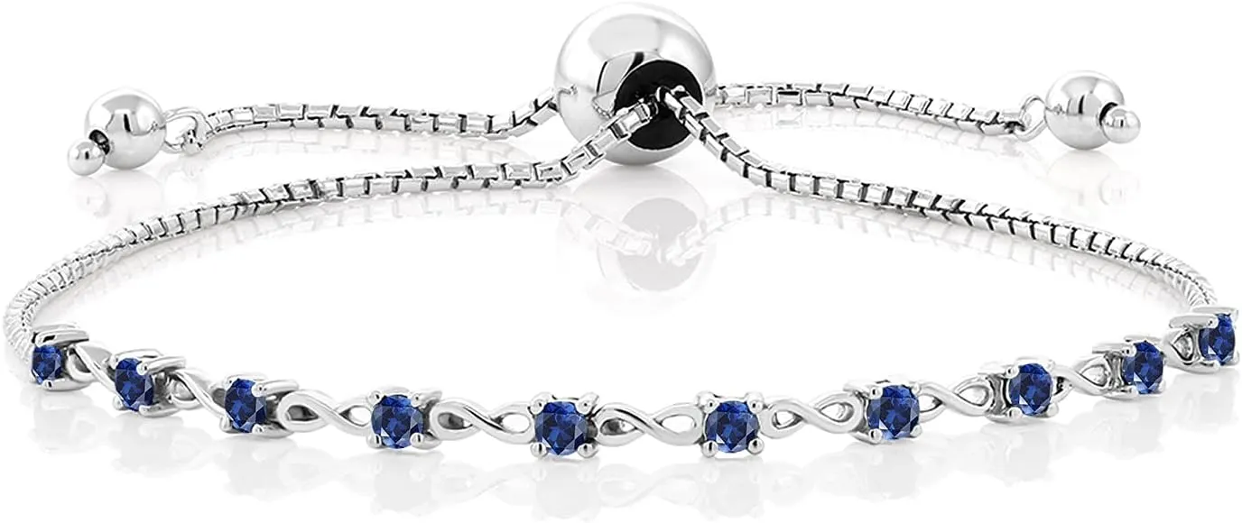 0.50 Ct Round Blue Created Sapphire 925 onset anguish sculpture sphere Mississippi catastrophic Sterling Silver Bracelet For Women Gem Stone King 