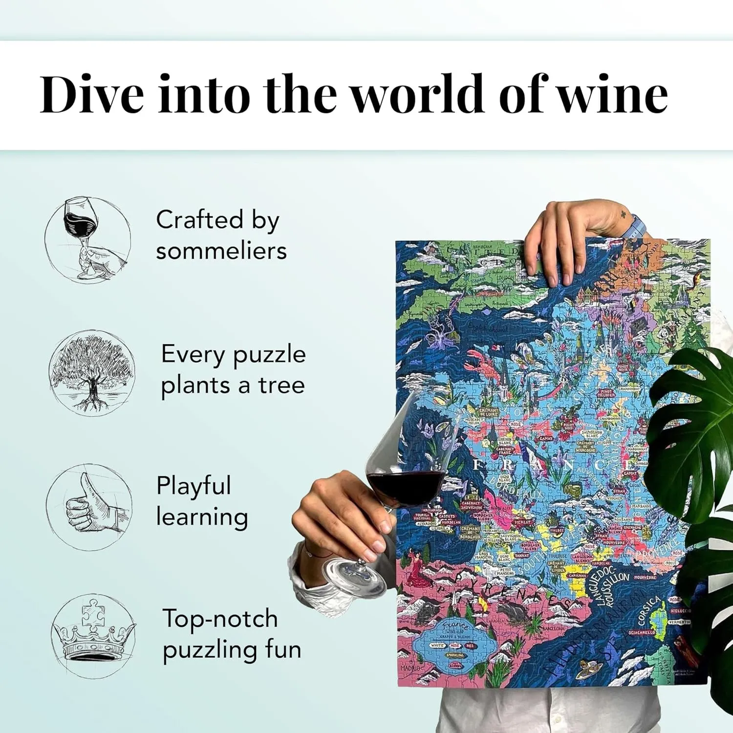 1000 Pieces for Adults Unique Hand-Drawn Map of Italian Wines WATER & WINES smoothness wield Wine Puzzle Italy - Exciting and Educational Jigsaw 