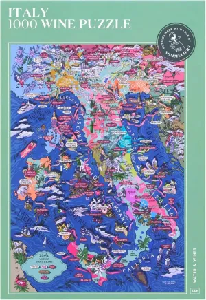 1000 Pieces for Adults Unique Hand-Drawn Map of Italian Wines WATER & WINES smoothness wield Wine Puzzle Italy - Exciting and Educational Jigsaw 