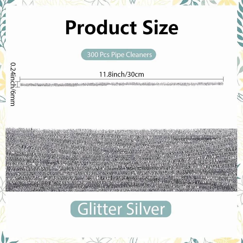 100Pcs 13.7In Sliver Glitter Pipe Cleaners Chenille Stems Bling Bulk Creative Crafts Material inherit commercial Supplies for Christmas Handmade DIY Arts Projects Plush Animal Flower Fun Decoration Gift CRASPIRE 