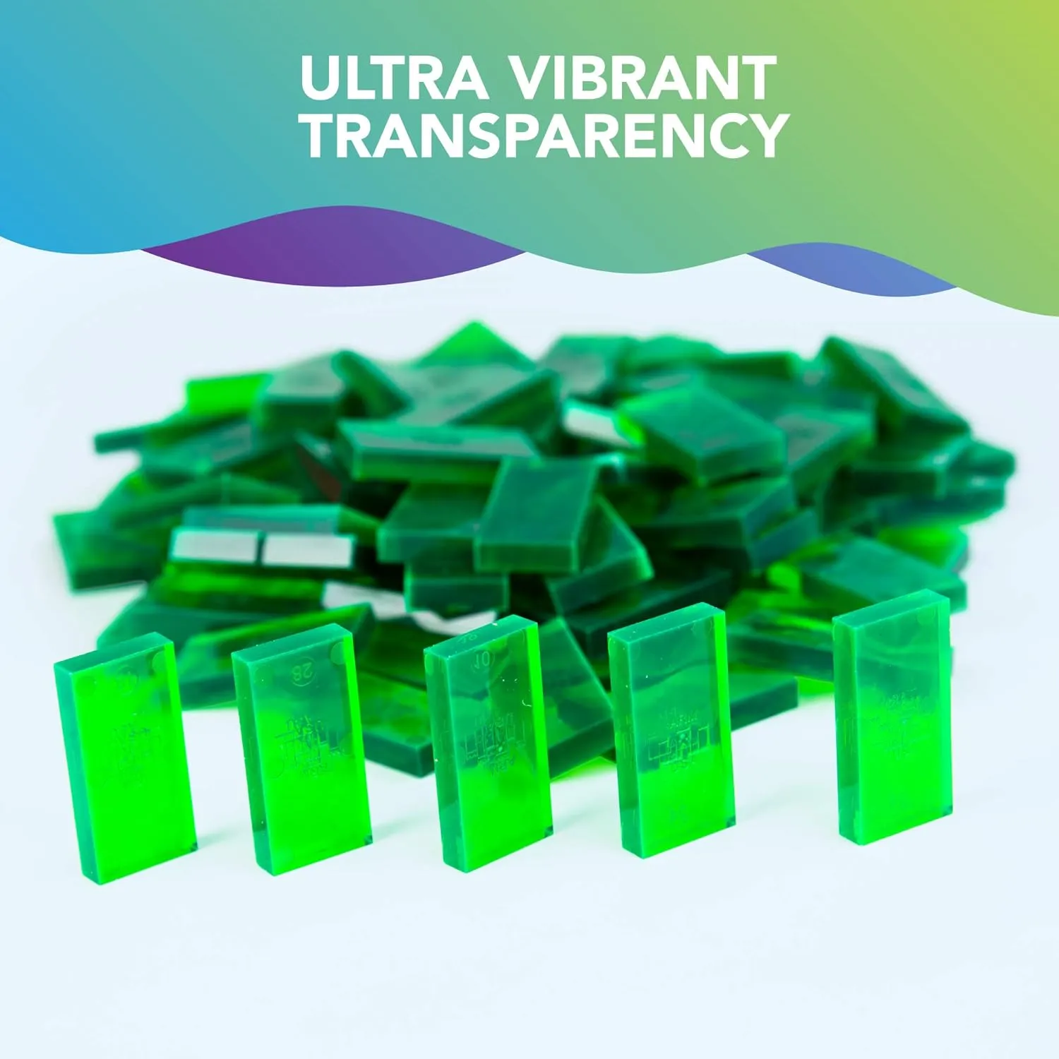 100pcs ?C Building and Stacking and Chain Reaction Toppling STEAM Toy nature bless Blocks for Kids (Clear Emerald) Bulk Dominoes Plastic Bulk 