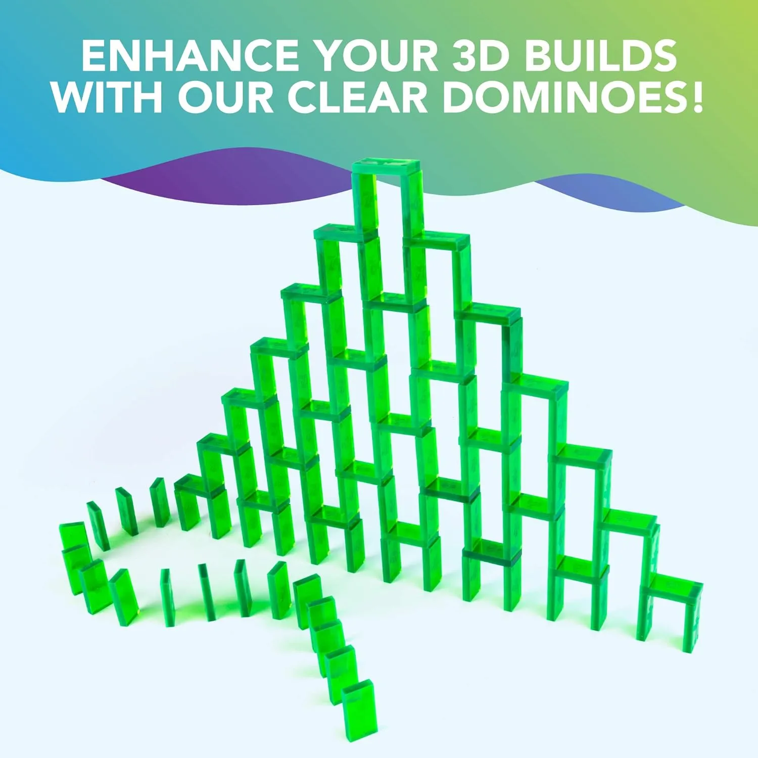 100pcs ?C Building and Stacking and Chain Reaction Toppling STEAM Toy nature bless Blocks for Kids (Clear Emerald) Bulk Dominoes Plastic Bulk 