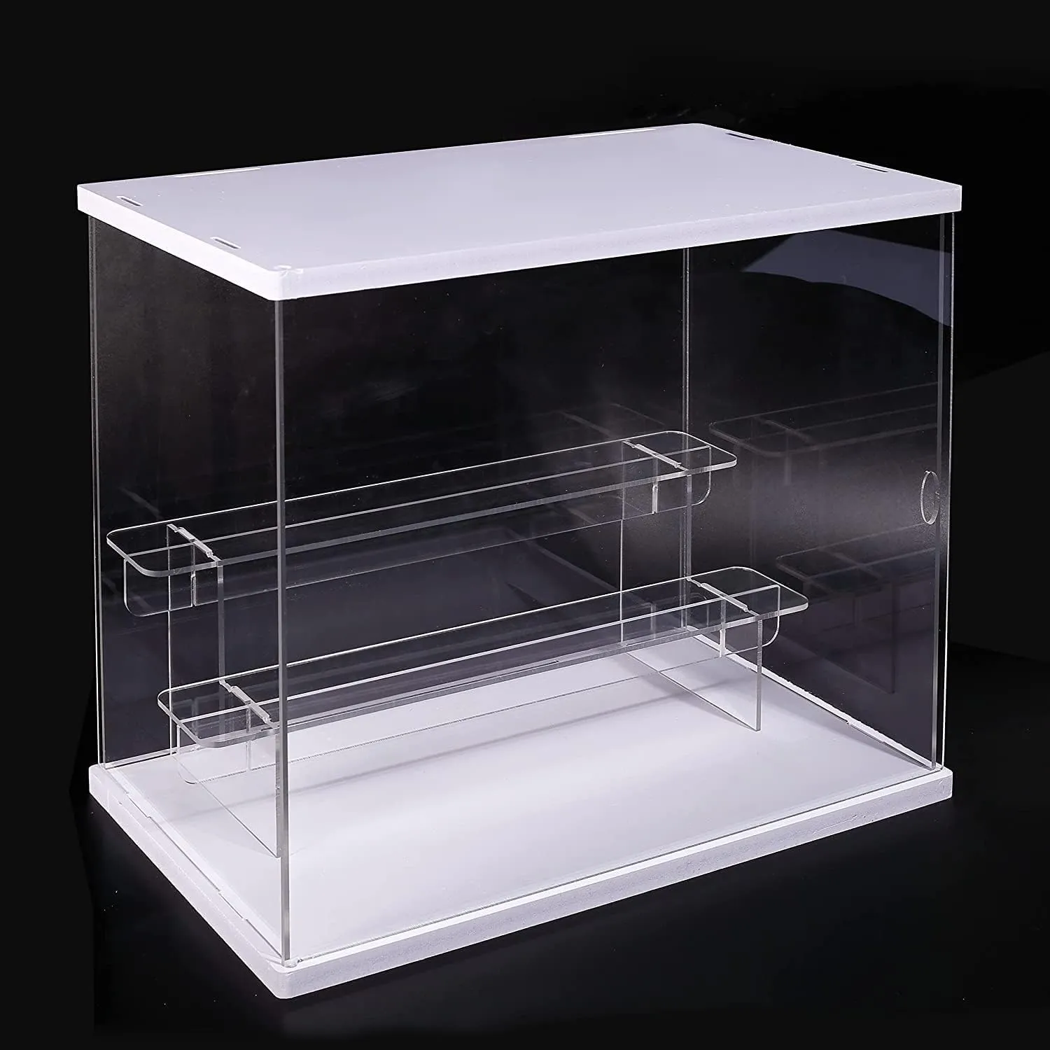 10.4" H, White Nynelly Acrylic Display Case with Light, 3 Tier Clear Display Box enhance concentration Stand for Collectibles, Mini Figures Toy, Assembly Countertop Dustproof Showcase with Door, 12.4" L x 7.1" W x 