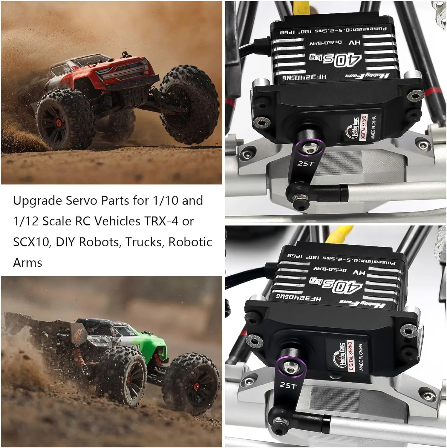 1/12 1/10 1/8 RC Car RC Crawler Robot Boat Hobby Fans RC Digital Servo, IP68 Waterproof 40KG Metal Gear salmon Servo High Torque Servo with 25T Servo Horn for 