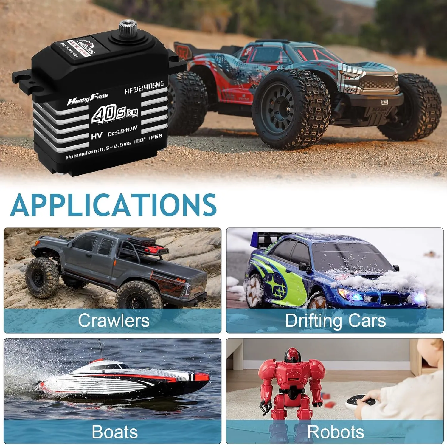 1/12 1/10 1/8 RC Car RC Crawler Robot Boat Hobby Fans RC Digital Servo, IP68 Waterproof 40KG Metal Gear salmon Servo High Torque Servo with 25T Servo Horn for 