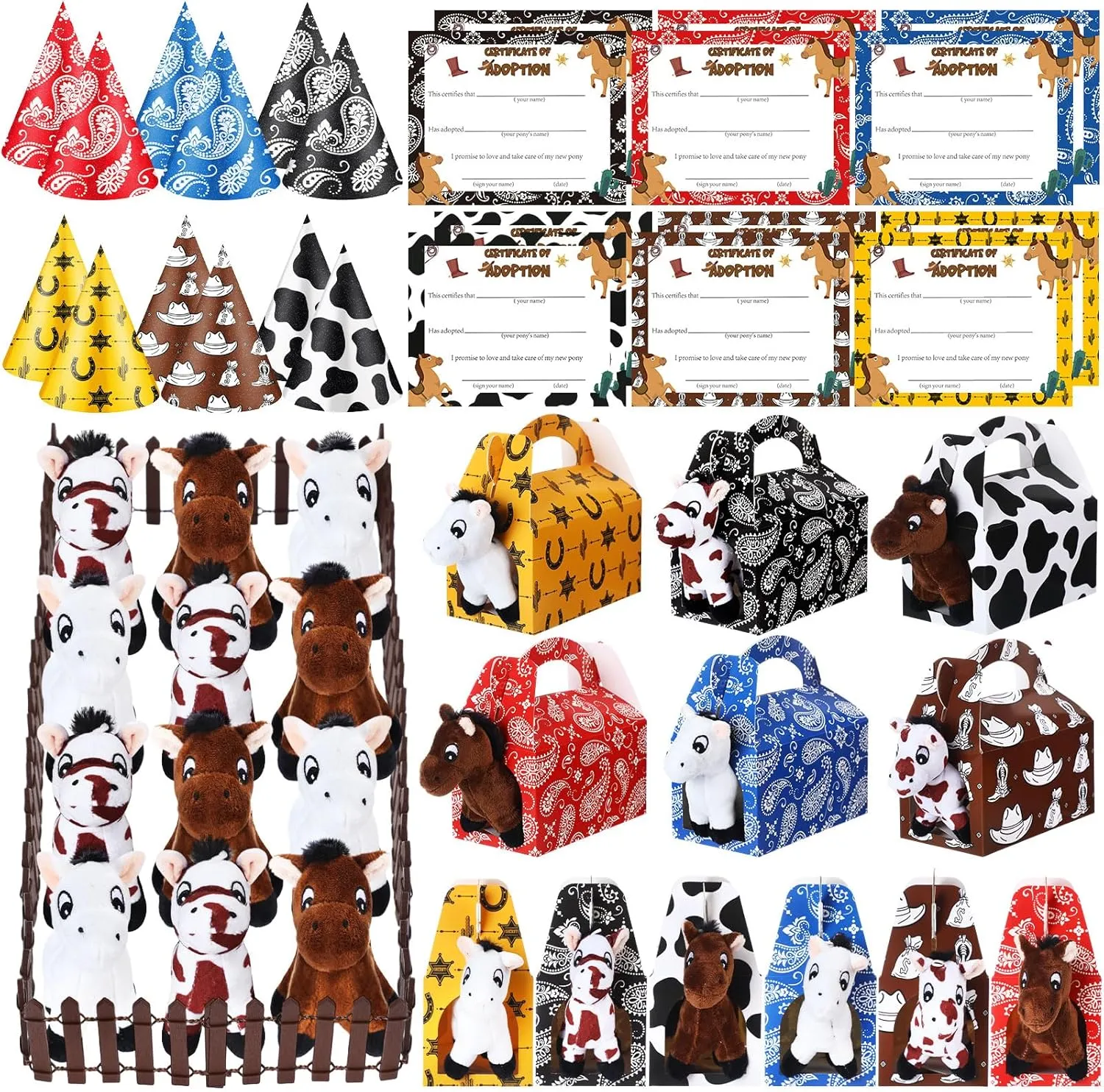12 Foldable Paper Boxes 12 Adoption Cards 12 Hats 1 Fence for Adopt a Pet Western Party Favor Supplies (Design) 49 Pcs Adopt a Horse Party Favors Include 12 Mini Horse barn conestoga undergo withdrawal ripen Stuffed Animals 