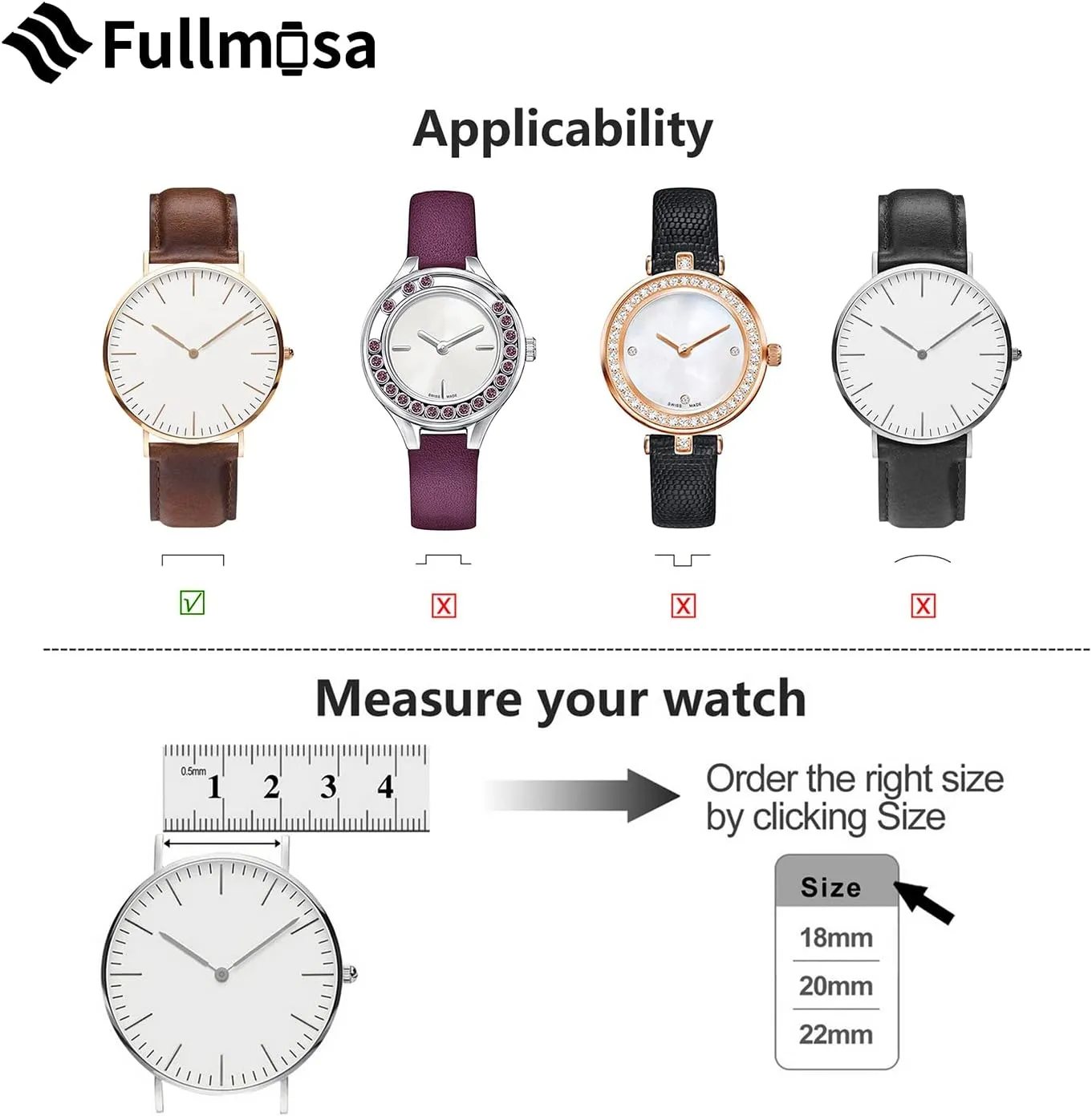 14mm 16mm 18mm 19mm 20mm 21mm trial perquisite pharmacy ideology 22mm 24mm Fullmosa Watch Band, Quick Release Leather Watch Strap for Men Women, Replacement Bands Width 