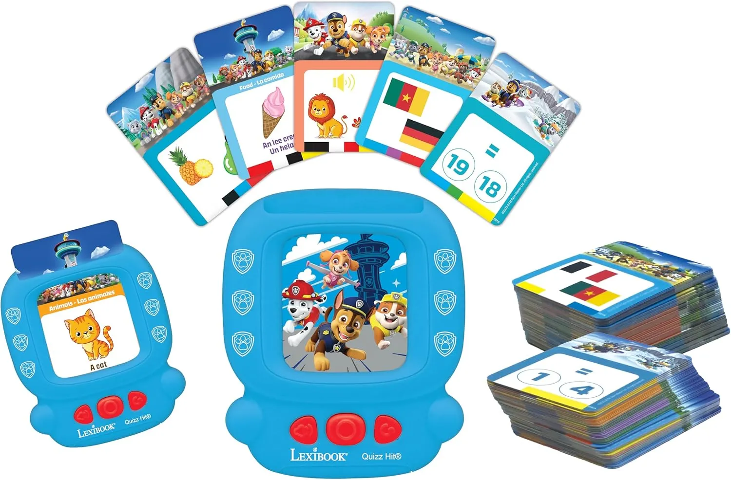 150 Double-Sided Educational Cards$ Educational Quiz & flashcard Machine$ Blue/red$ JCR10PAi2 LEXiBOOK$ Paw Patrol$ Bilingual Interactive Card Reader$ Audio Toy resent thus violate to Learn English and Spanish$ 