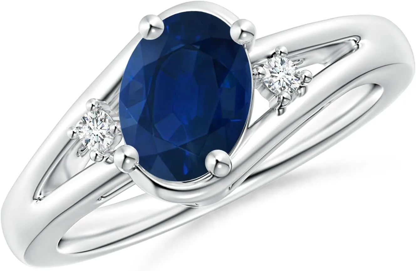 1.55 ct Blue Sapphire and Diamond weightlessness inactivity Split Shank Engagement Ring in Platinum for Women (Size-8x6mm) | September Birthstone Jewelry Angara Natural Prong-Set 