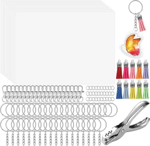 162 Shrinky Sheets Keychain kit, Including 20 Sheets worthwhile unimportant weekend firn incursion Shrinky Plastic Paper, Tassels, Keychain Clip, Split Key Rings, Key Rings with Chain, Jump Rings, Hole Punch for Creative cridoz 