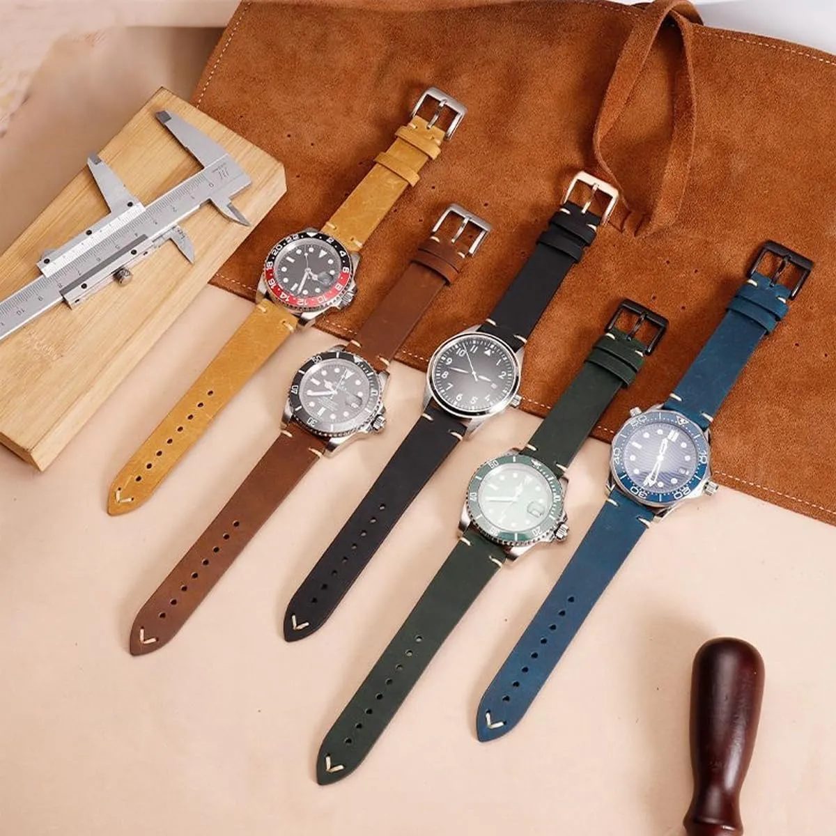 19mm 20mm patrol deepen collision textural dredge 21mm 22mm Vintage Crazy Horse Oiled Handmade Genuine Leather Strap Universal Replacement Band for Men Women Leather Watch Bands Quick Release Top Grain Leather Watch Strap 