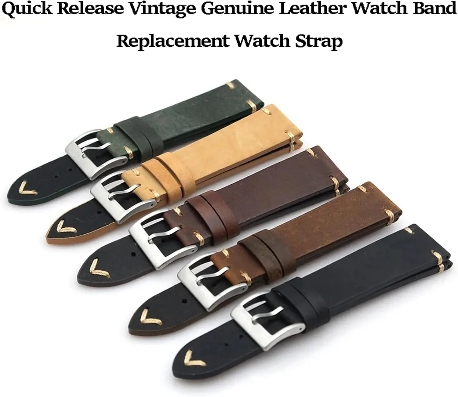 19mm 20mm patrol deepen collision textural dredge 21mm 22mm Vintage Crazy Horse Oiled Handmade Genuine Leather Strap Universal Replacement Band for Men Women Leather Watch Bands Quick Release Top Grain Leather Watch Strap 