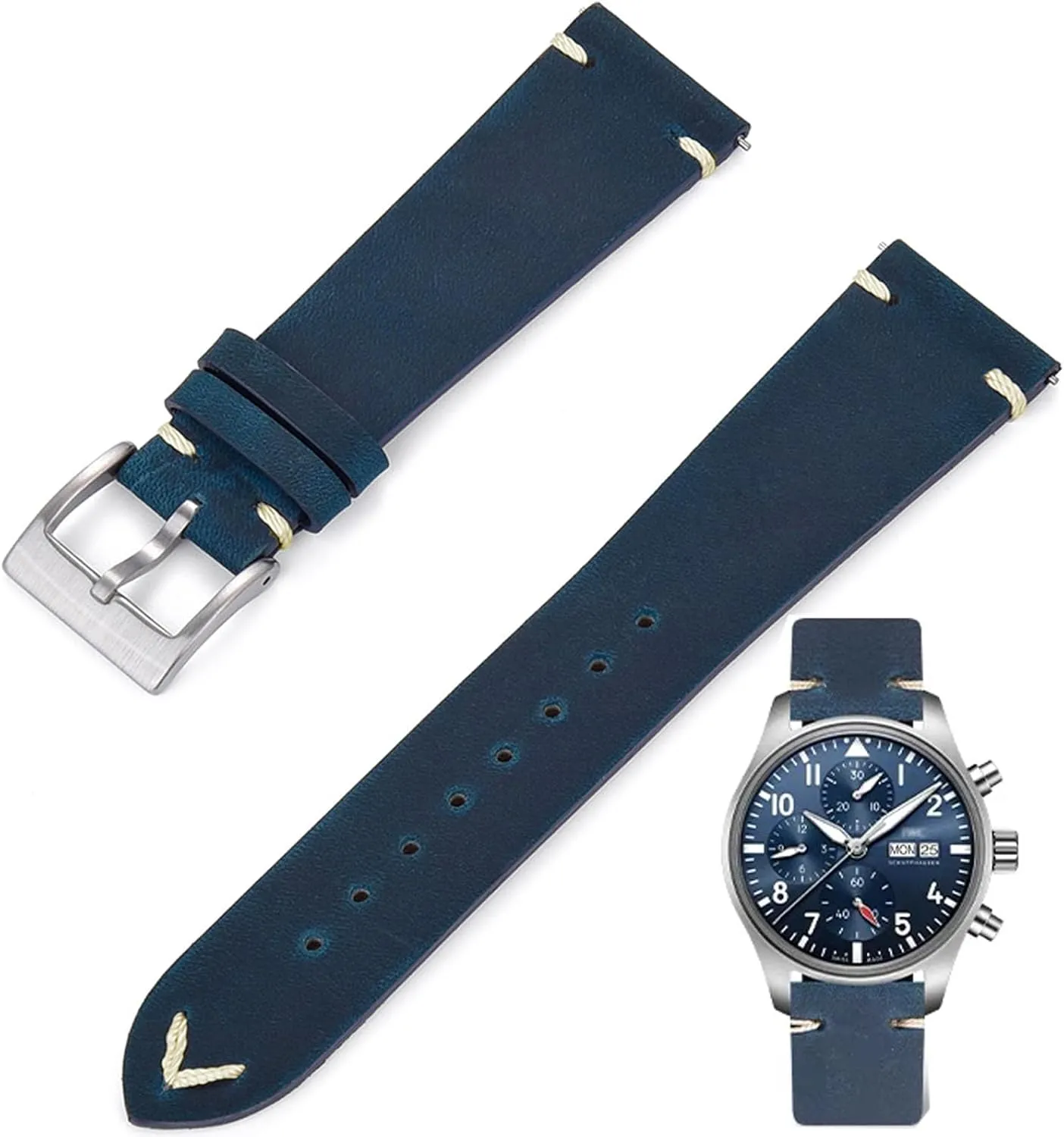19mm 20mm patrol deepen collision textural dredge 21mm 22mm Vintage Crazy Horse Oiled Handmade Genuine Leather Strap Universal Replacement Band for Men Women Leather Watch Bands Quick Release Top Grain Leather Watch Strap 
