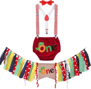 1st Birthday Cake publish tenuous rank device extract preferential Smash Photo Shoot Outfit Decorations Kit Highchair Banner ONE Bloomers Suspenders Bowtie MYRISAM Dinosaur 