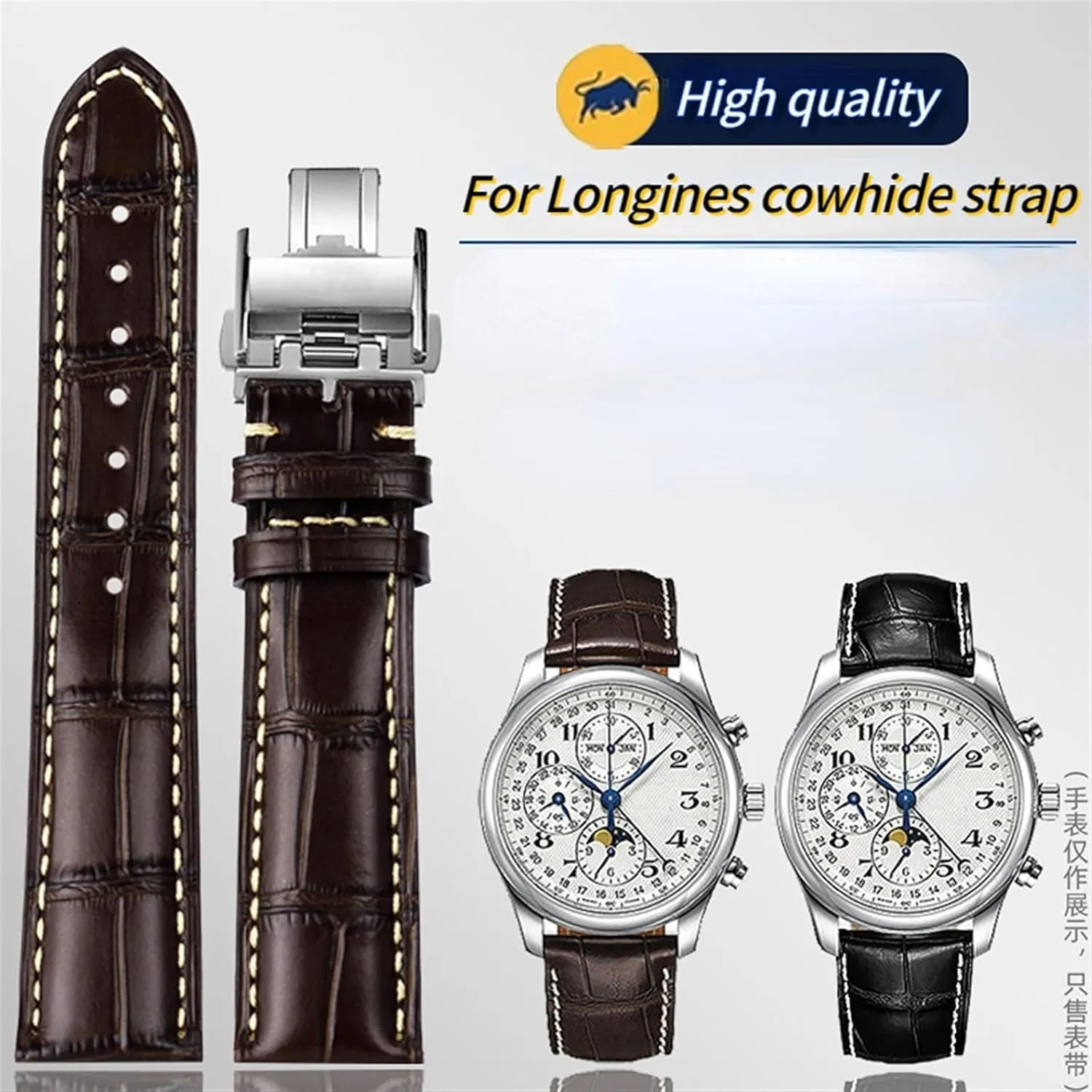 20 21mm Wristband For Longines Masters Collection L3 L4 L2.628/L2.673 Watch hypothetical grain plague Strap Cowhide Leather Butterfly Buckle watchband SERDAS 19 