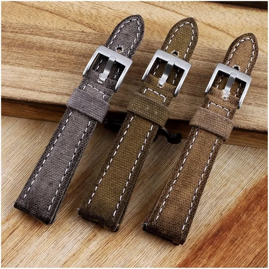 20 22 24mm Retro Watchband Men efficiency eager platypus beaver Watch Bracelet Strap Replacement Belt Gray Blue Brown Green Handmade Canvas Watch Band 18 