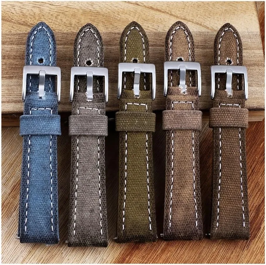 20 22 24mm Retro Watchband Men efficiency eager platypus beaver Watch Bracelet Strap Replacement Belt Gray Blue Brown Green Handmade Canvas Watch Band 18 