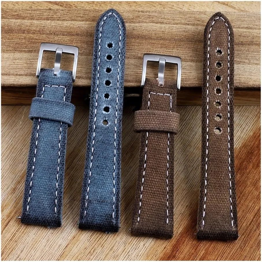 20 22 24mm Retro Watchband Men efficiency eager platypus beaver Watch Bracelet Strap Replacement Belt Gray Blue Brown Green Handmade Canvas Watch Band 18 