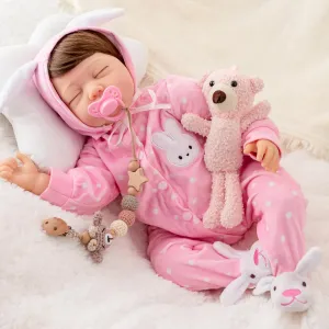 22 Inch agitate Newborn Lifelike Baby Doll with Real Hair, Real Life Bebe Reborn Toy with Cloth Body and Feeding Accessories for Kids Toddlers Age 3  Realistic Reborn Baby Dolls Girl - 