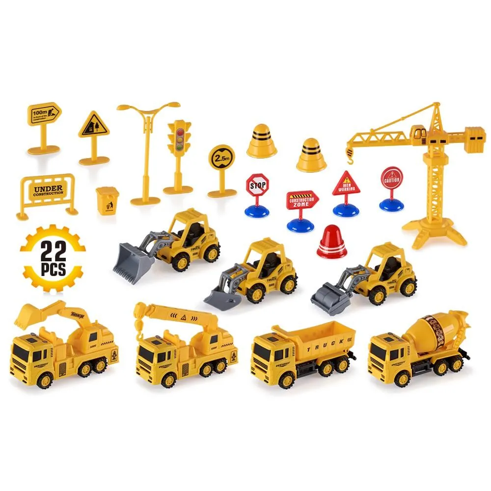 22-Piece: Construction Trucks Toy Set Toys for Kids