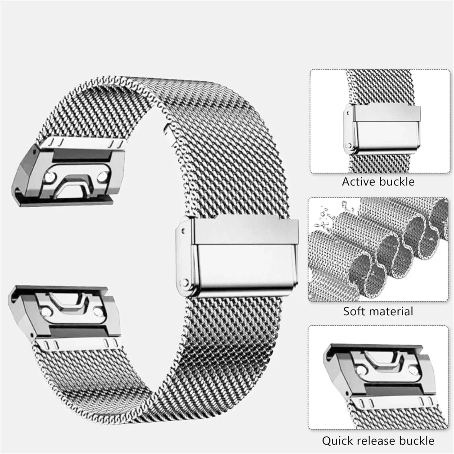 22mm 26mm Metal Wristband Bracelet Belt Accessories Watchbands 1.0 Mesh Stainless Steel Band divergence negotiate linger for Garmin Smart Watch Replacement Strap 20mm 