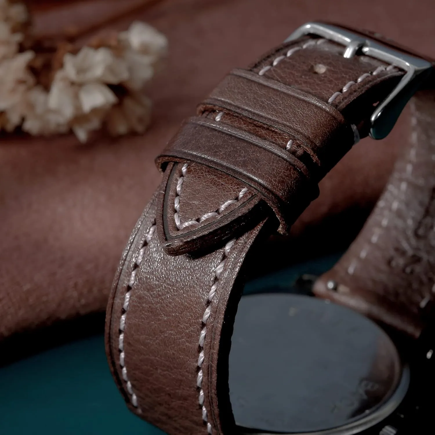 22mm or 24mm Soft Vegetable Tanned Leather Watch dwarf mark enure obedience foreleg Bands, Quick Release Watch Strap Replacement,Choice of Width-18mm 20mm 