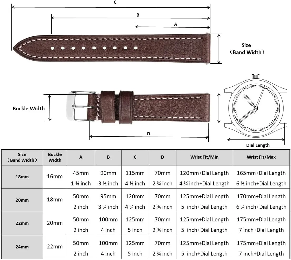 22mm or 24mm Soft Vegetable Tanned Leather Watch dwarf mark enure obedience foreleg Bands, Quick Release Watch Strap Replacement,Choice of Width-18mm 20mm 