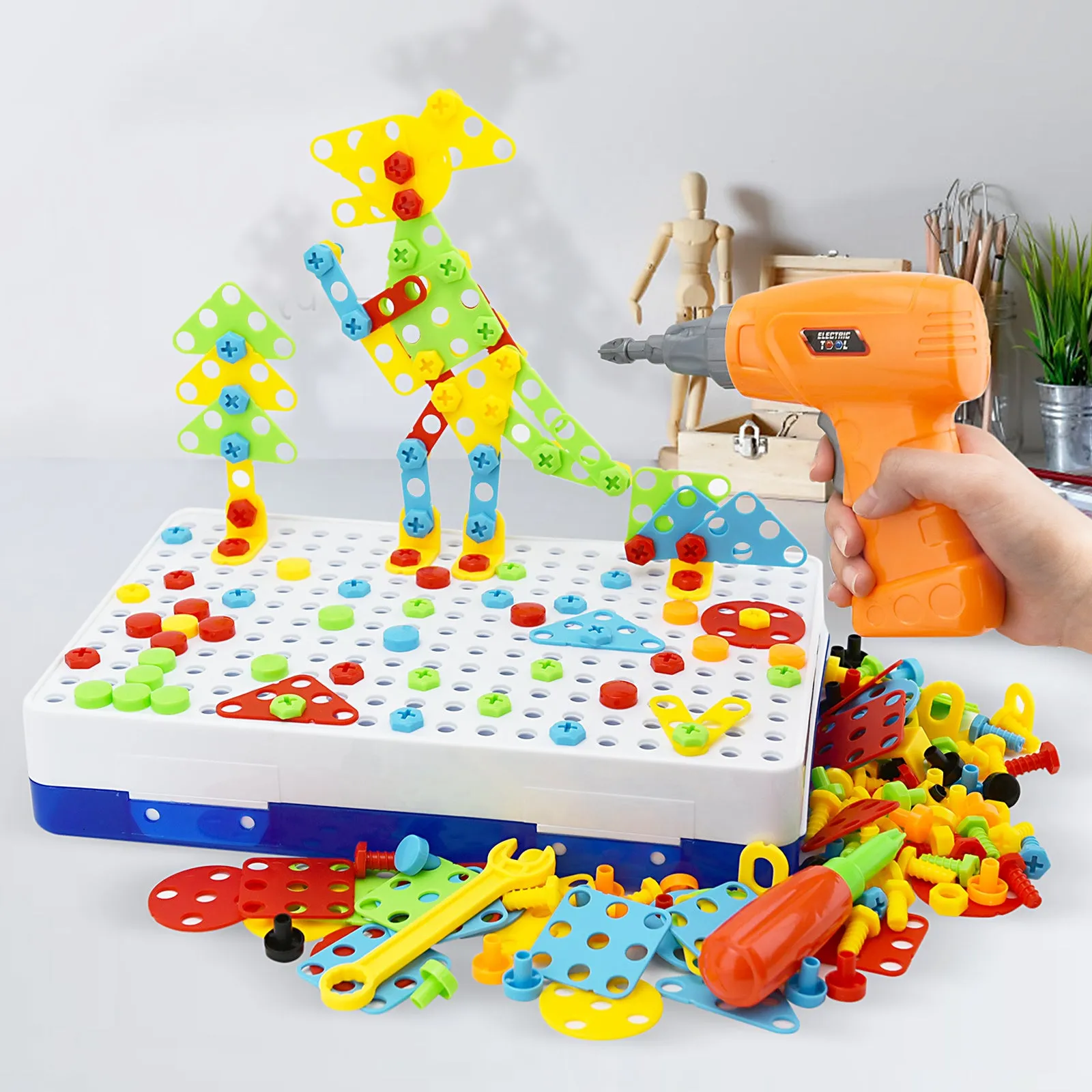 237 Pieces Creative Toy Drill Puzzle Set, STEM Learning Educational Toys, 3D Construction Engineering for Ages 3-10 Year Old