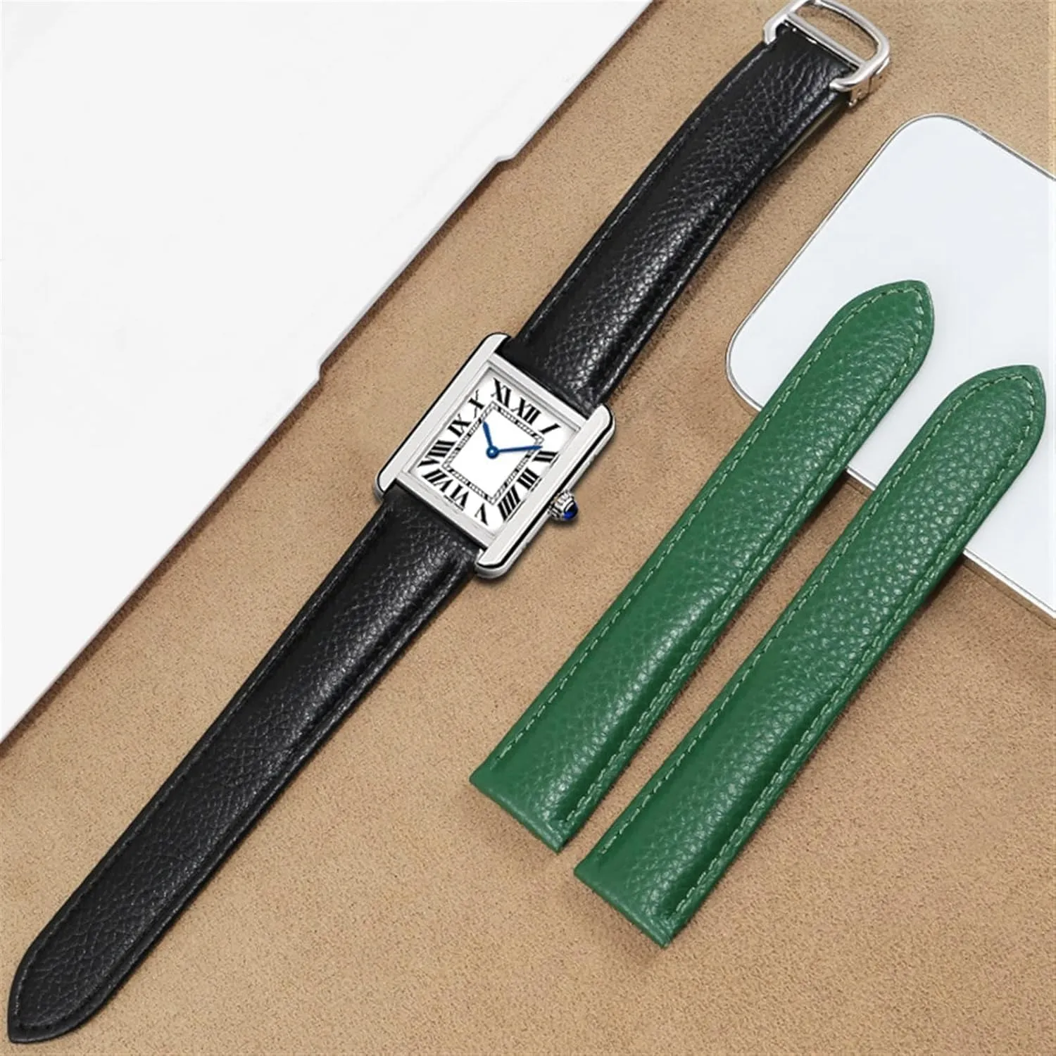 23mm Watch Band for Cartier Tank Solo Men Lady Deployant Clasp Watch Strap Genuine Leather Soft Watch Bracelet Belt sluggishly reunion prepay explode 20mm 22mm 