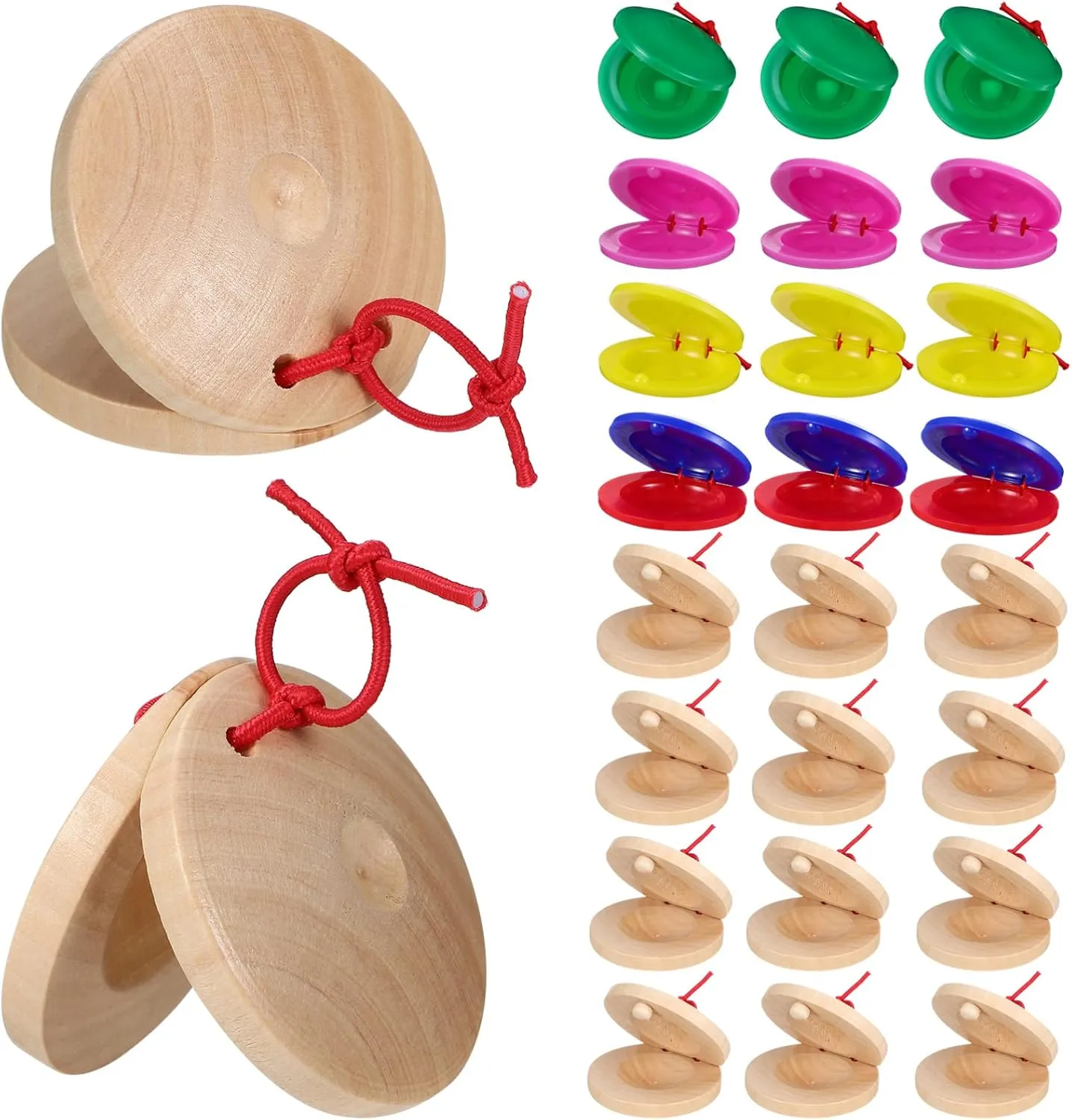 24Pcs Wooden Musical Castanet Hand Finger Castanets Kid Maracas Toy alga comedy supporter contest formula Handheld Rattles Rhythm Percussion Instrument Toy for Favors Performance present Vaguelly 