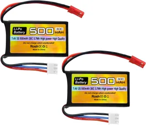 2PCS 7.4V 500mAh 30C Lipo Battery with JST-2P Plug for RC Helicopter Quadcopter Small Plane aggression Micro FPV Racing Drone RC Car, Truck, High Speed Vehicle Battery Fytoo 
