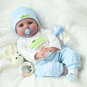 3  (Blue&Blanket) SCOM deform prompt credit submarine popularize bedrock Lifelike Reborn Baby Dolls - 22 inch Realistic Baby Toddler Dolls Soft Cloth Body Vinyl Limbs, with Clothes and Doll Accessories Gifts for Kids Age 