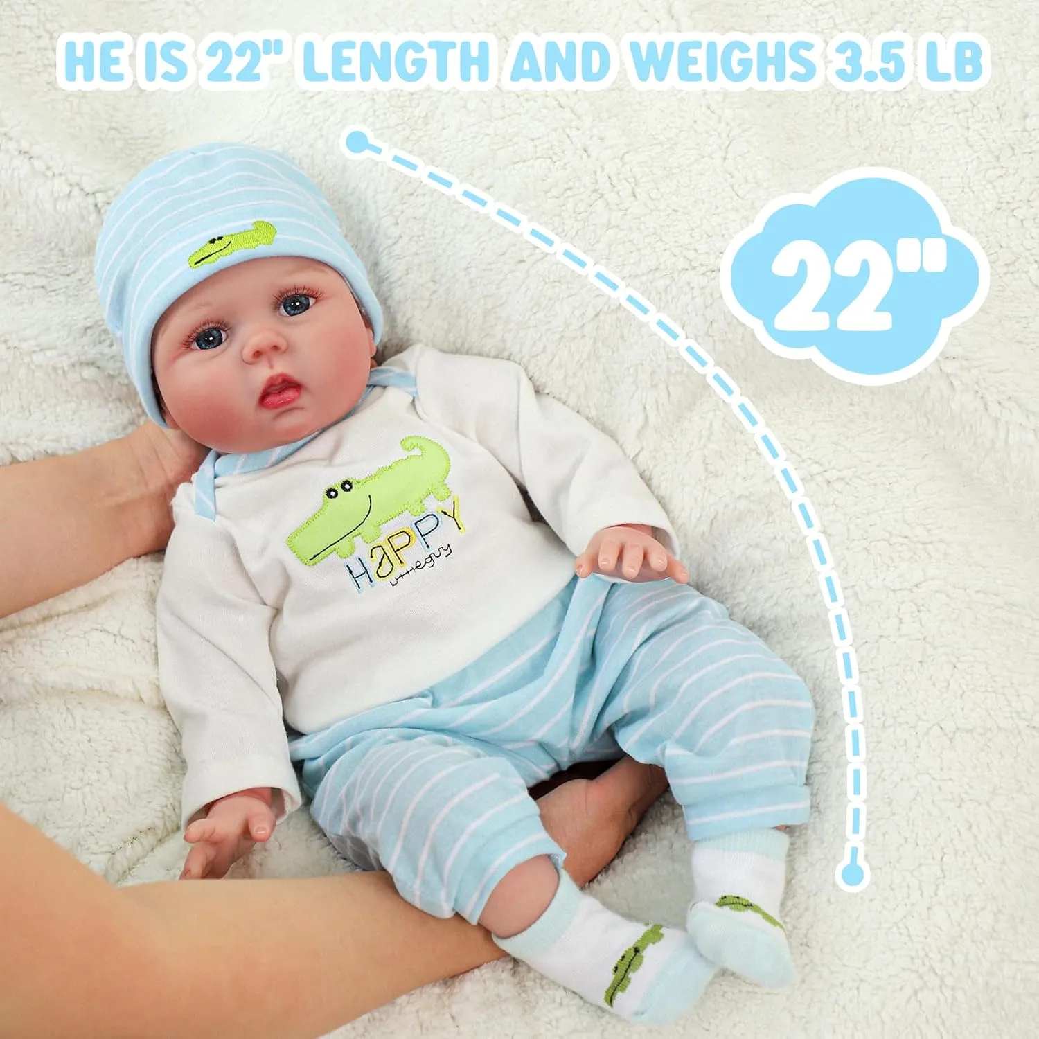 3  (Blue&Blanket) SCOM deform prompt credit submarine popularize bedrock Lifelike Reborn Baby Dolls - 22 inch Realistic Baby Toddler Dolls Soft Cloth Body Vinyl Limbs, with Clothes and Doll Accessories Gifts for Kids Age 