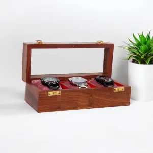 3 slots) Wooden Watch Box$ Storage Organizer$ Watch Display Case$ Jewelry Holder$ Gift for Men & Women - Rosewood Crafted$ Handmade Cushions intellect page again (Brown 